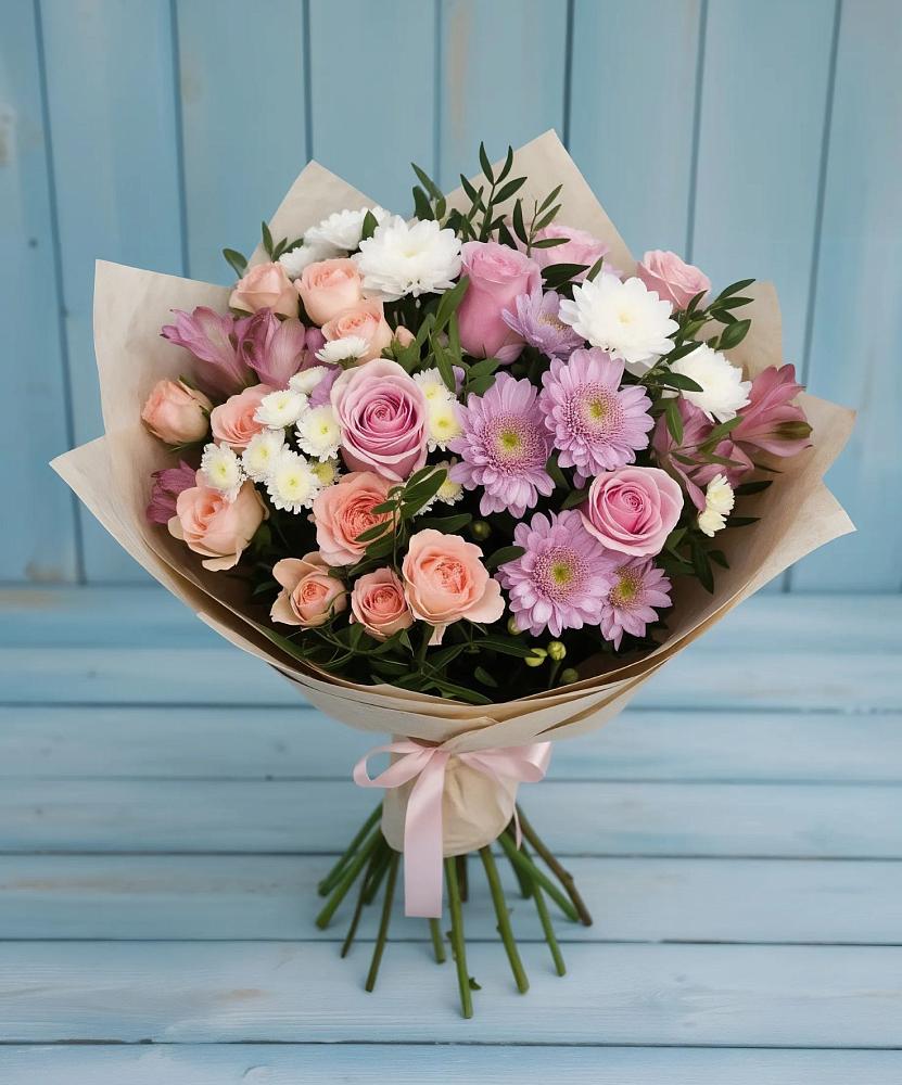 Букет цветов из: Хризантемы, Розы и Альстромерии в Ерофее Павловиче