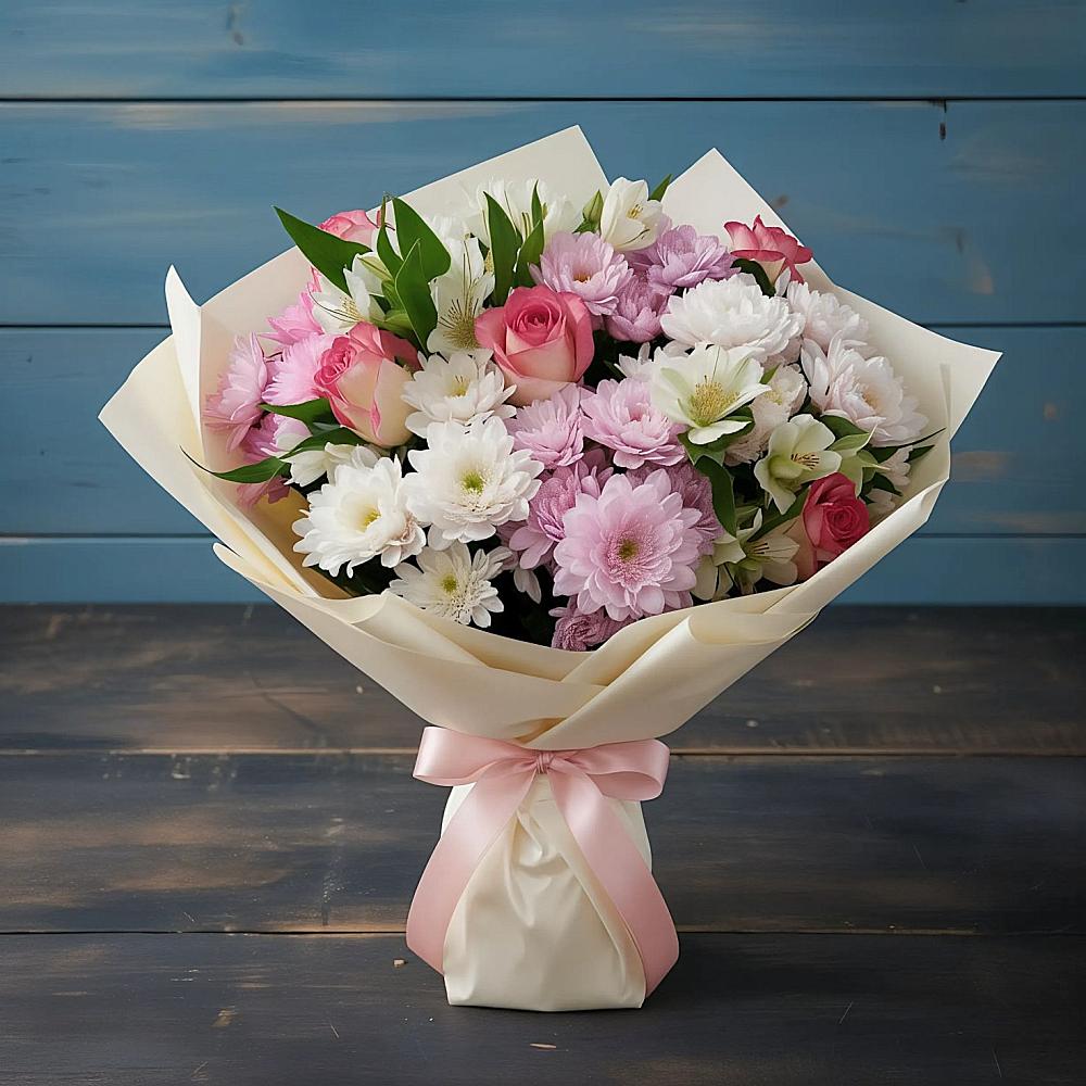 Букет цветов из: Хризантемы, Альстромерии и Розы в Ерофее Павловиче